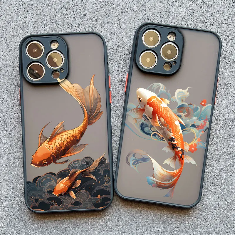 Elegant Fish Carp Sea Wave Phone Case - Artistic Back Cover Design