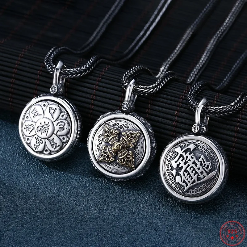 

S925 Sterling Silver Pendants for Men Women 2023 New Men's Fashion Rotatable Six Syllable Mantra Vajra Pestle Amulet Jewelry