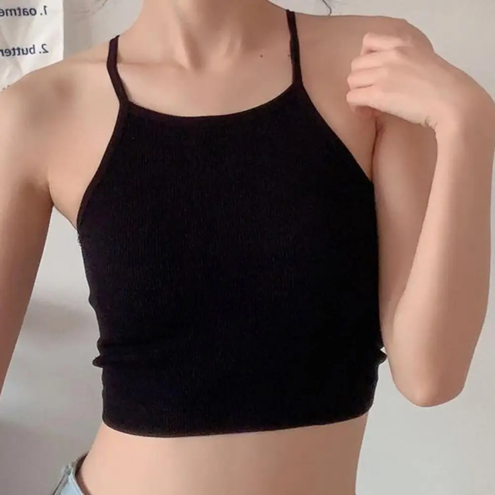 

Women Spaghetti Strap Vest Stylish Nylon Spandex Vest Stylish Spaghetti Strap Crop Top with Chest Pad for Women for Wear