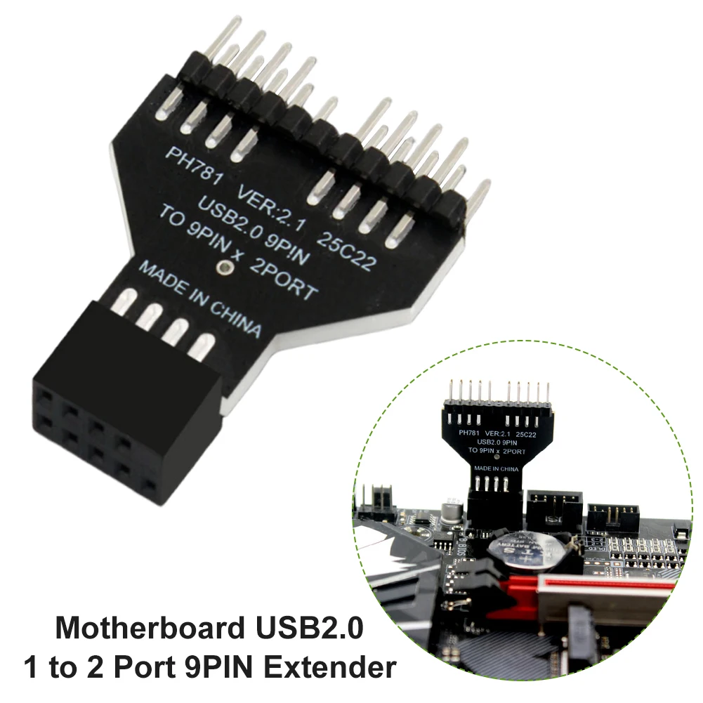 Motherboard USB2.0 9Pin Extension Cable Adapter 1 To 2 USB 2.0 Connector USB2.0 9 Pin To USB3.0 19Pin Conversion Adapter 9-Pin
