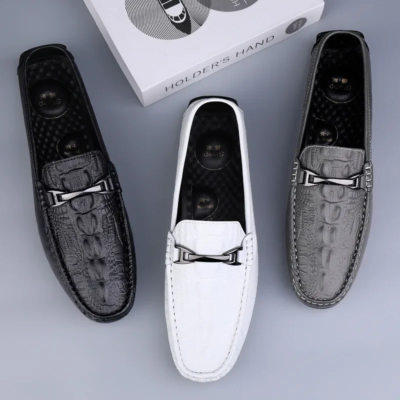 

Moccasins Crocodile Pattern Loafers Men's Leather Business High-End Slip-on Lazy Driving Shoes