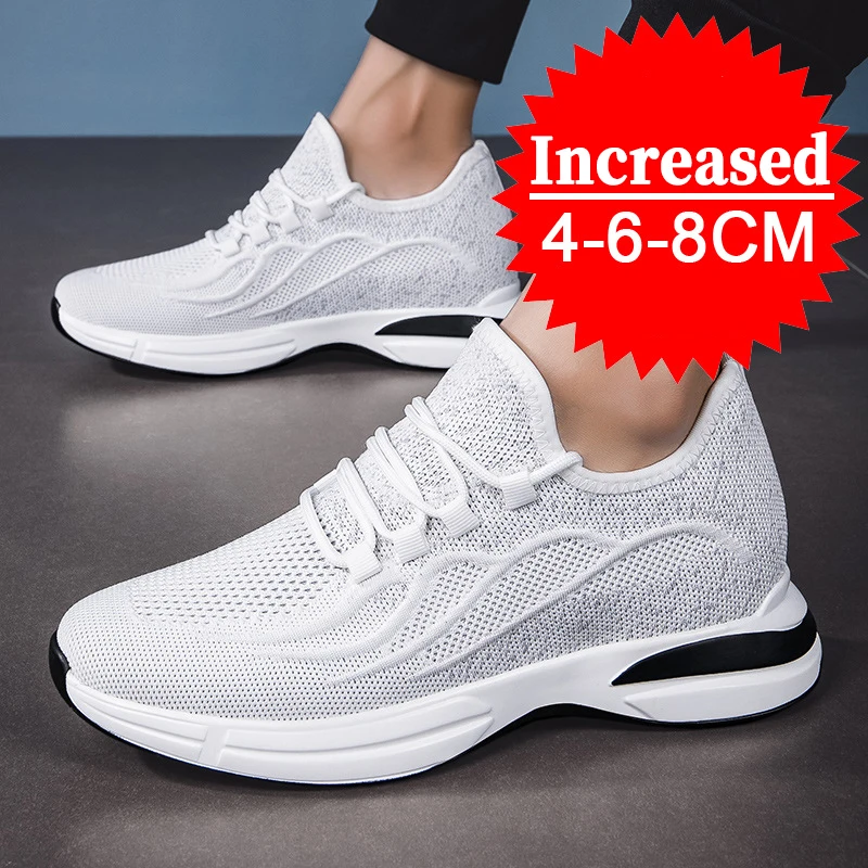 

Summer Men Sneakers Elevator Shoes Leisure Men White 6CM Increase Shoes Height Increase Insole 8CM Casual Breathable Taller Shoe