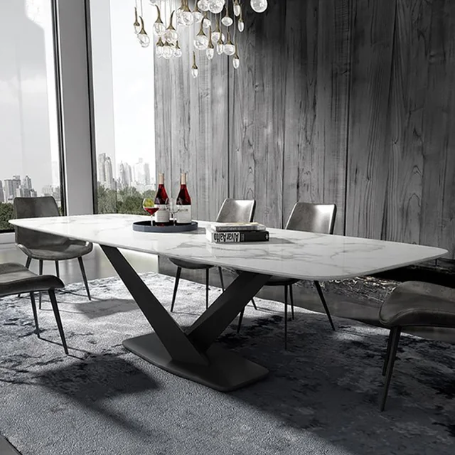 Metal Dining Room Set: Modern Marble Table