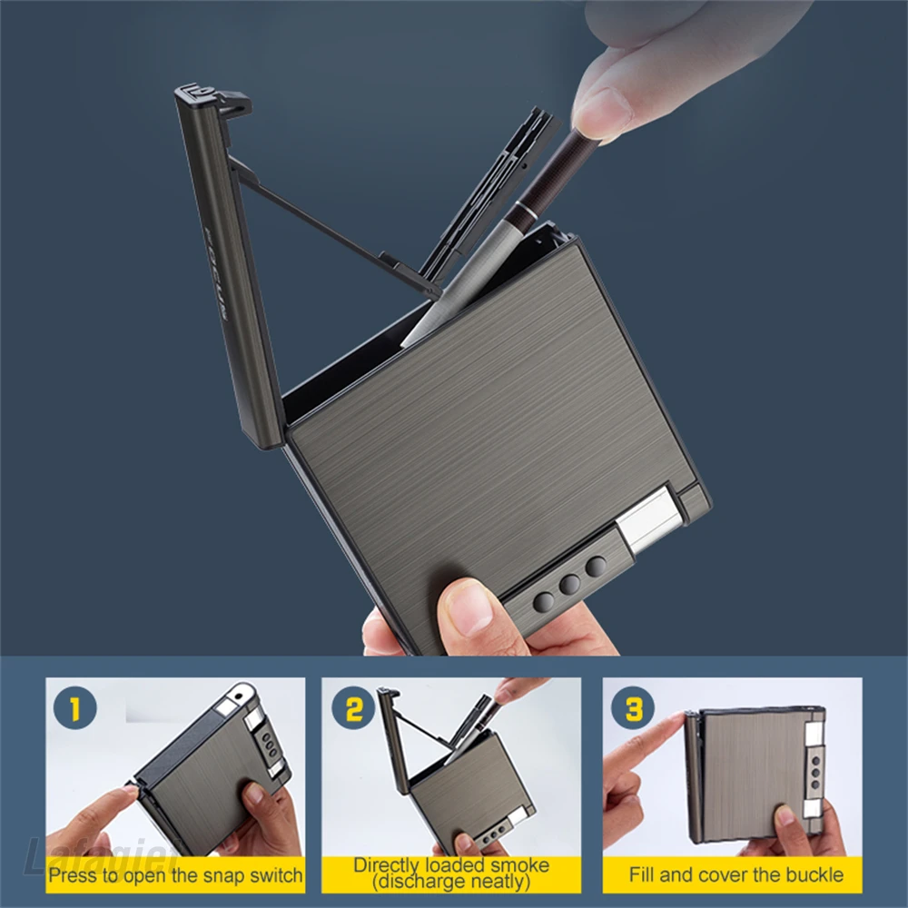 Metal Cigarette Case Lighter Large Capacity Cigarette Case with Inflatable Lighter Can Hold 20 Packs Cigarette Case Men's Gift 3