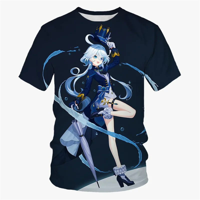 

Футболка Furina Focalors для косплея 3D Genshin Impact Graphic, футболка для мужчин, одежда Харадзюку, модные повседневные футболки с коротким рукавом, топы