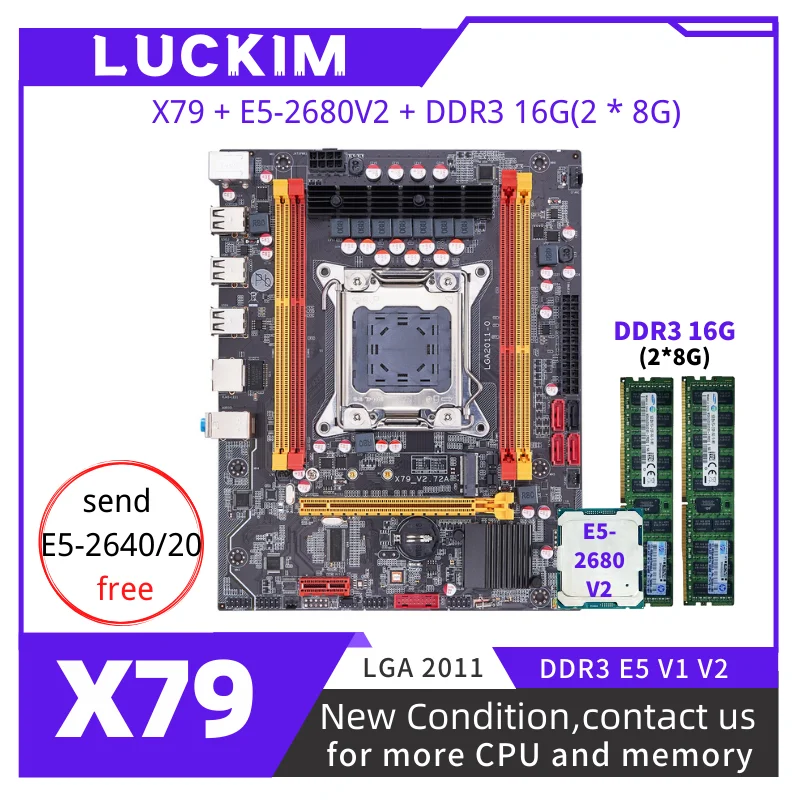 

X79 Motherboard LGA 2011 Set Kit With Xeon E5-2680V2 CPU 16GB(2*8G) 1333MHZ DDR3 Desktop memory SATA/NVME M.2
