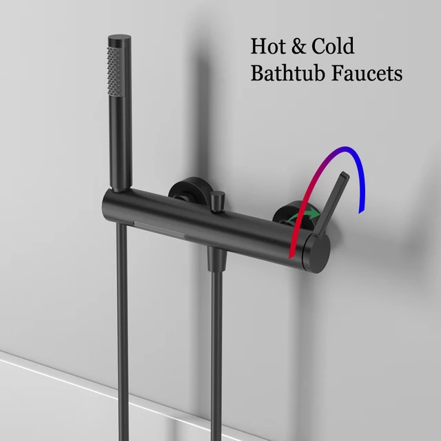 ชุดก๊อกน้ำฝักบัวอาบน้ำแบบติดผนัง สีทองขัดเงา/สีดำด้าน วัสดุทองเหลืองแท้ แบบน้ำตก น้ำร้อนน้ำเย็น สำหรับอ่างอาบน้ำ แบบ 2 หัวก๊อก 2 รู 5