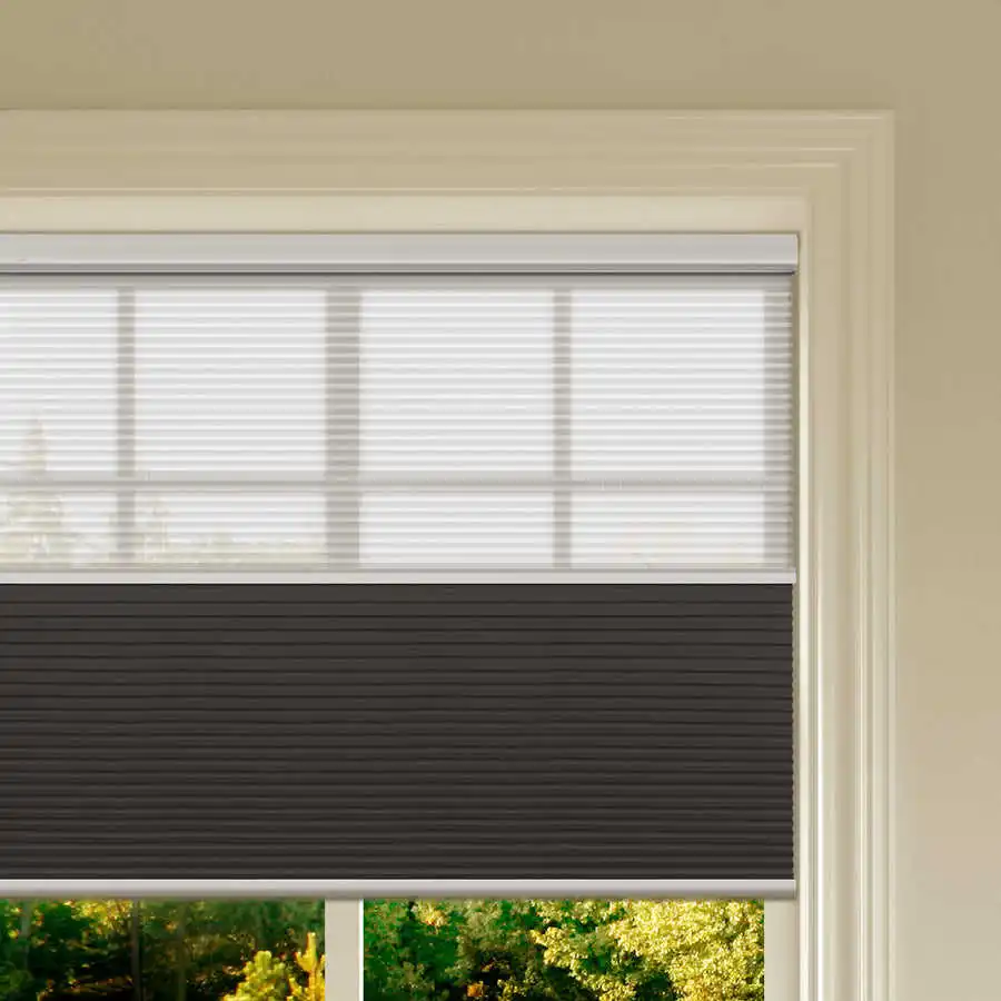 ม่านม้วนรังผึ้งอัจฉริยะแบบคู่ - โหมดกลางวันและกลางคืนเพื่อการควบคุมแสงได้อย่างเต็มที่ ประหยัดพลังงานและป้องกันไฟดับ หน้าต่างสมัยใหม่ 1