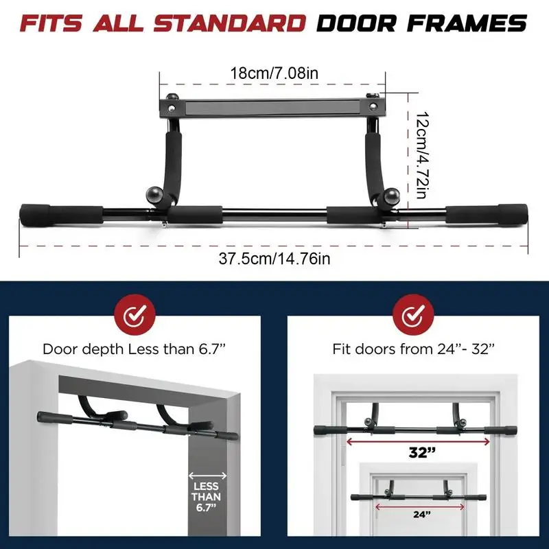 Doorway Pull Up Bar Chin Up Bar Hangable Door Frames Exercise Single Adjustable Length for Strength Training Home Gym