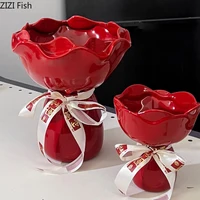 Creative Rose Flower Shape Ceramic Vase Desk Decoration Flowers Arrangement Girding Decorative Floral Vases Room Aesthetic Decor 1
