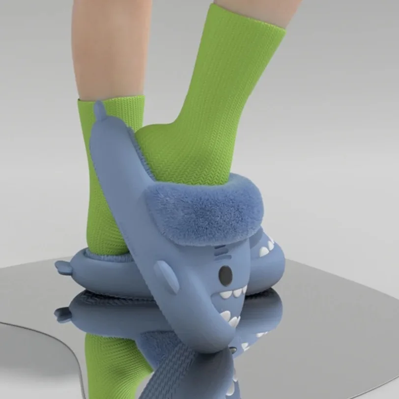 여성용 상어 슬리퍼, 플랫폼 클래퍼, 따뜻한 푹신한 샌들, 홈 클라우드 소프트 슬라이드, 미끄럼 방지 룸 슈즈, 플러시 실내 2024, 겨울