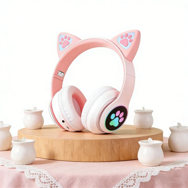 Draadloze bluetooth koptelefoon met kattenoortjes en microfoon_voghion.com