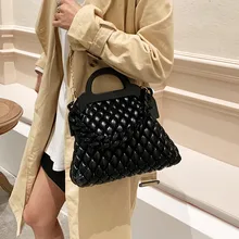 

High Quality Pu Leather Shoulder Handbags for Women Diamond Lattice Chain Crossbody Bag Ladies Wooden Handle Totes Messenger Bag