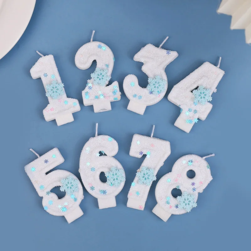 Glitter Snowflake Number Candles Kids Girls Frozen Birthday Party Cake Topper Decoration Supplies 0-9 Digital Baby Shower Gift