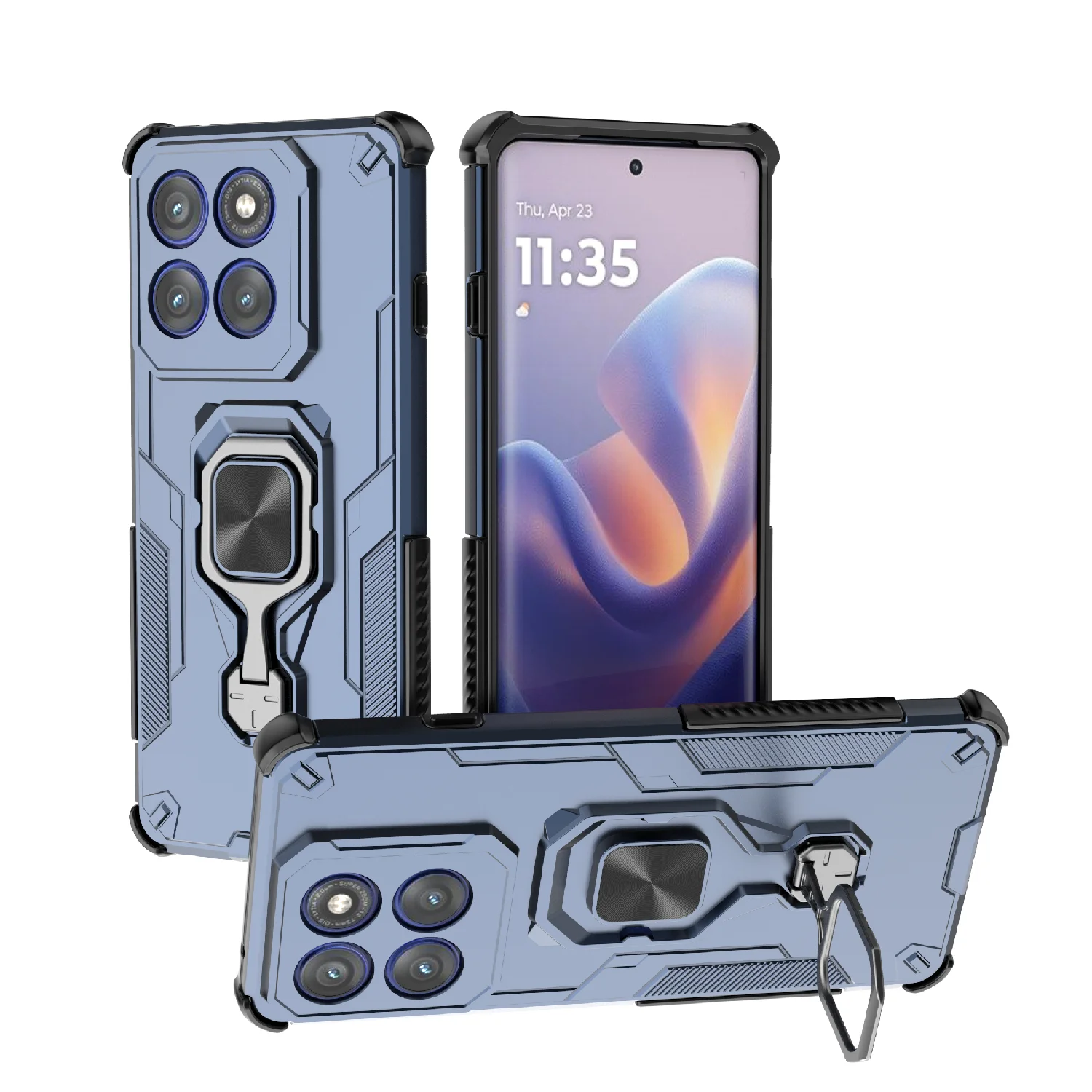 Magnetic Ring Bracket Armor Case with Lens Protection and Shockproof Coque Design