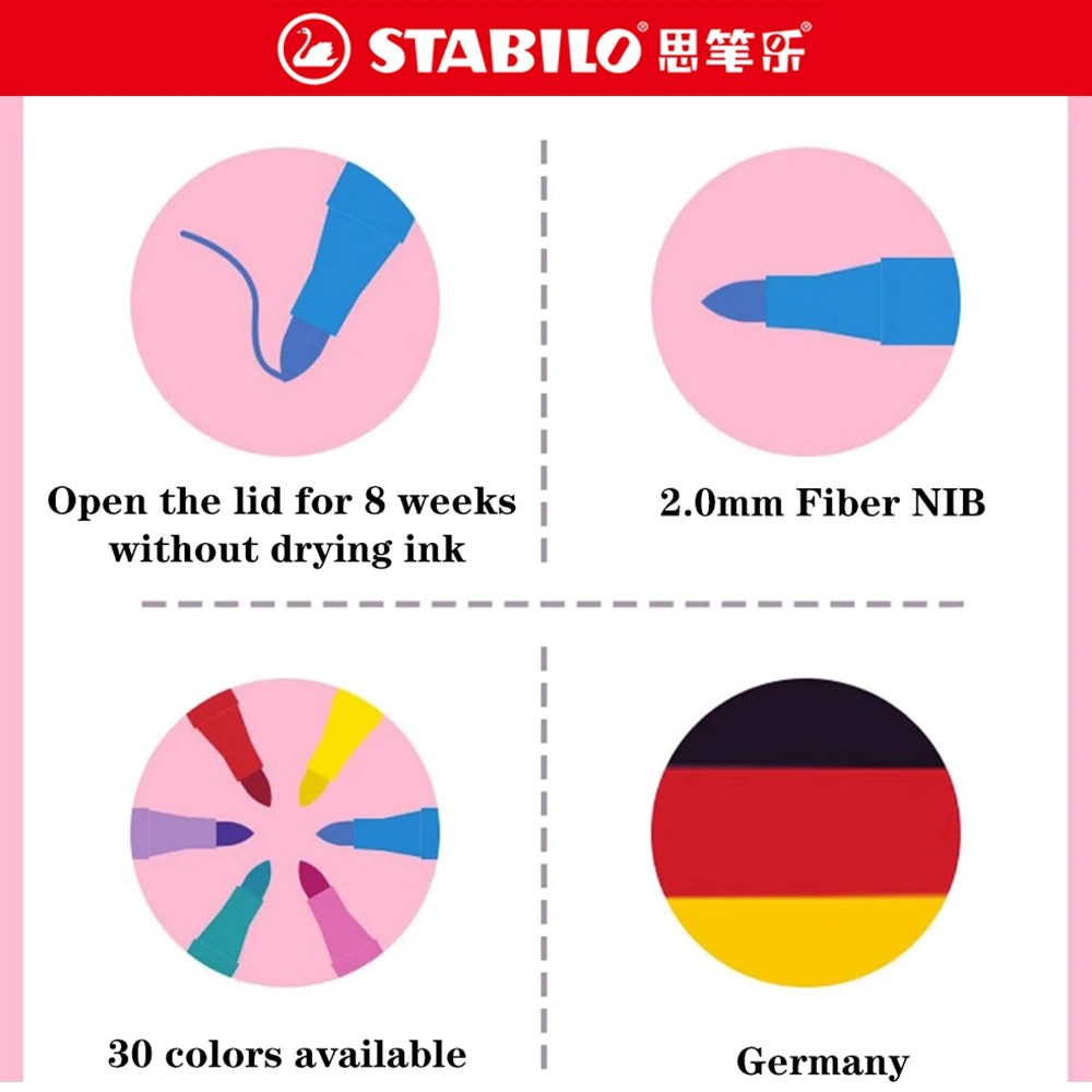 30 색/세트 Stabilo 수채화 펜 선물 상자 280 수성 컬러 마커 펜 2.0mm Kawaii 편지지 학교 미술 용품