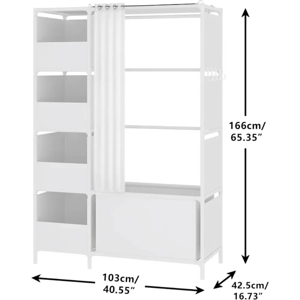 Portable Closet，Free Standing Wardrobe Closet with Hanging Rod and Curtain， Cloakroom, Bedroom，40.55 X 16.73 X 65.35Inches 2