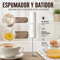 Mousseur à lait électrique portatif avec fouet en acier inoxydable et corps en ABS, batteur à œufs portable pour le café, le cappuccino et la pâtisserie, design blanc ergonomique, 3,5 x 22 cm. 7