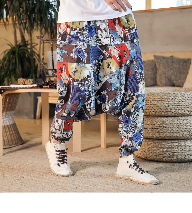 2022 Summer Mens Baggy Cross Pants Men Women Hip-hop Print Wide Leg Pants Male Casual Vintage Long Trousers mens harem joggers