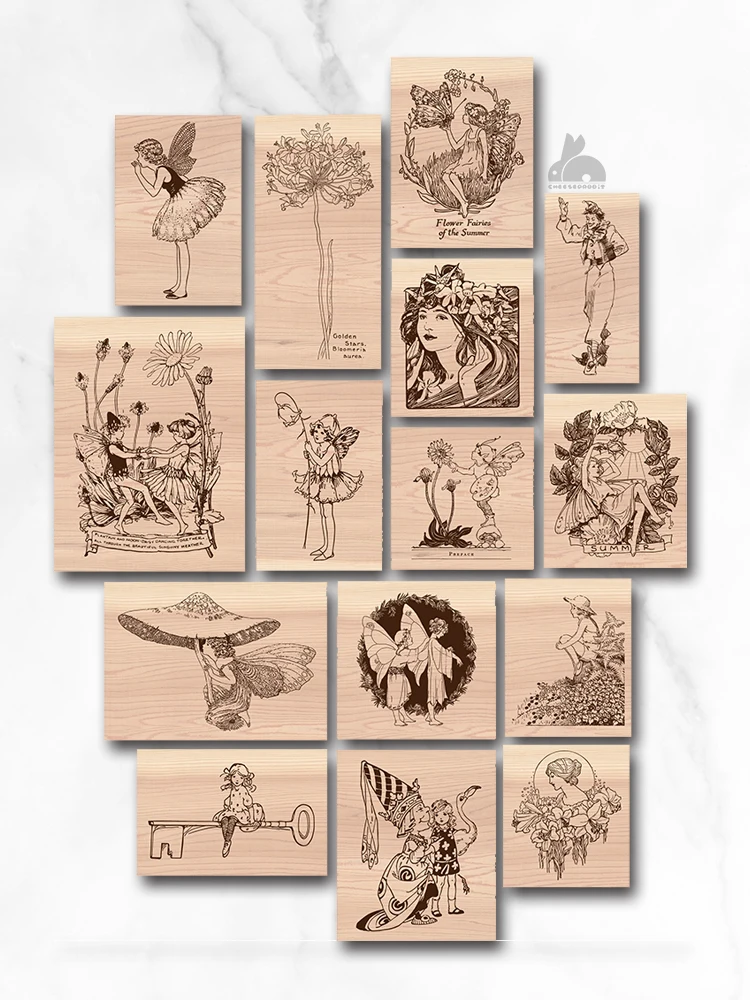 Description Picture 2 of itemRetro Fairy Flower Girl Mushroom Wooden Rubber Stamp Set DIY Scrapbooking Photo Album Card Making Wood Seal