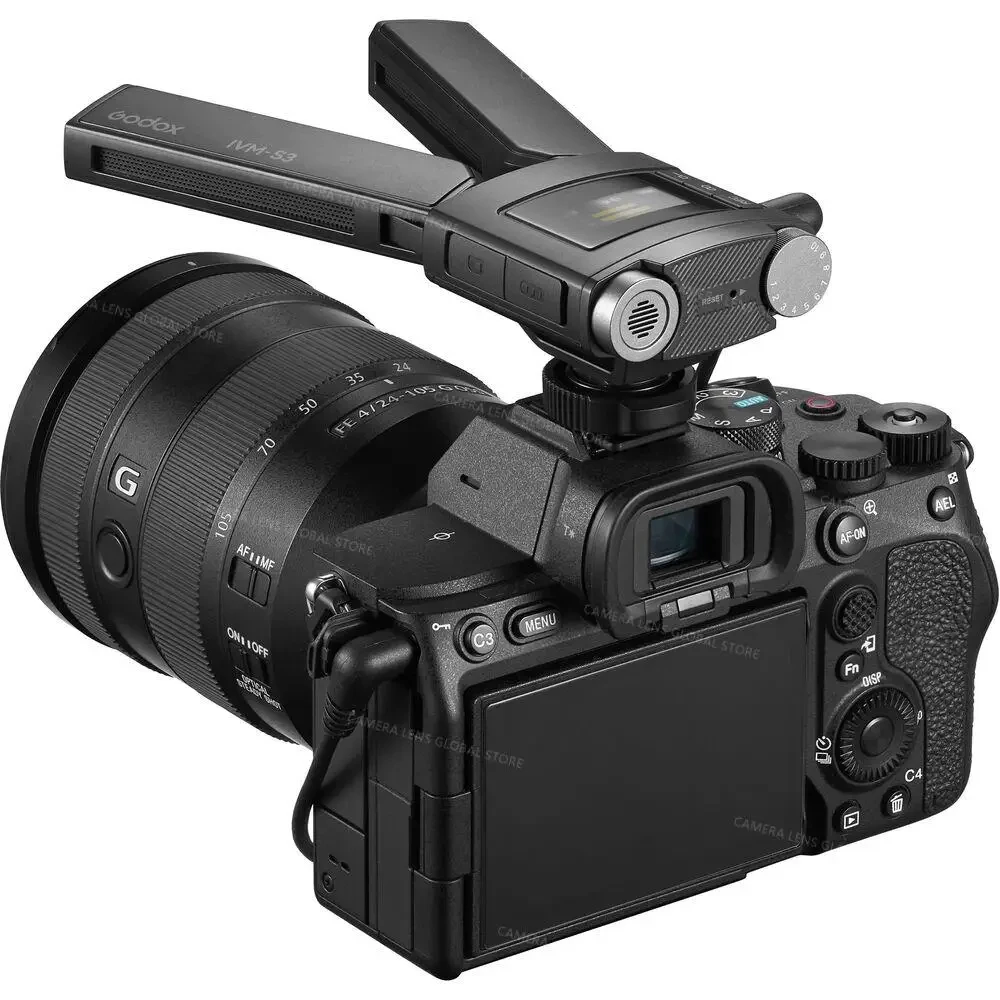 デュアルカーディオイドマイク カメラマウント 調整可能 バッテリー内蔵 15時間 ランタイム IVM-S3