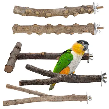 2/5Pcs Natural Wood Parrot Stand Bird Perch Stand Platform Wooden Exercise Climbing Paw Grinding Toy Birdcage Accessories
