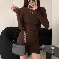 Gray Pleated Slim Fit Dress Women Early Spring Sexy Spicy Girl Slim Inner Wear Wrap around Mini A- Line Short Skirt New 2025