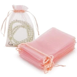 Set of 50 Pink Organza Drawstring Gift Pouches for Jewelry and Small Items (Pink)