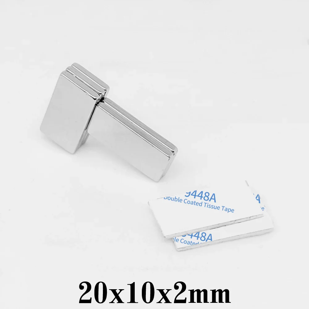 양면 접착 테이프 포함 블록 검색 자석, 강력한 네오디뮴 자석, 3M, 20x10x2mm, 20x10x2mm