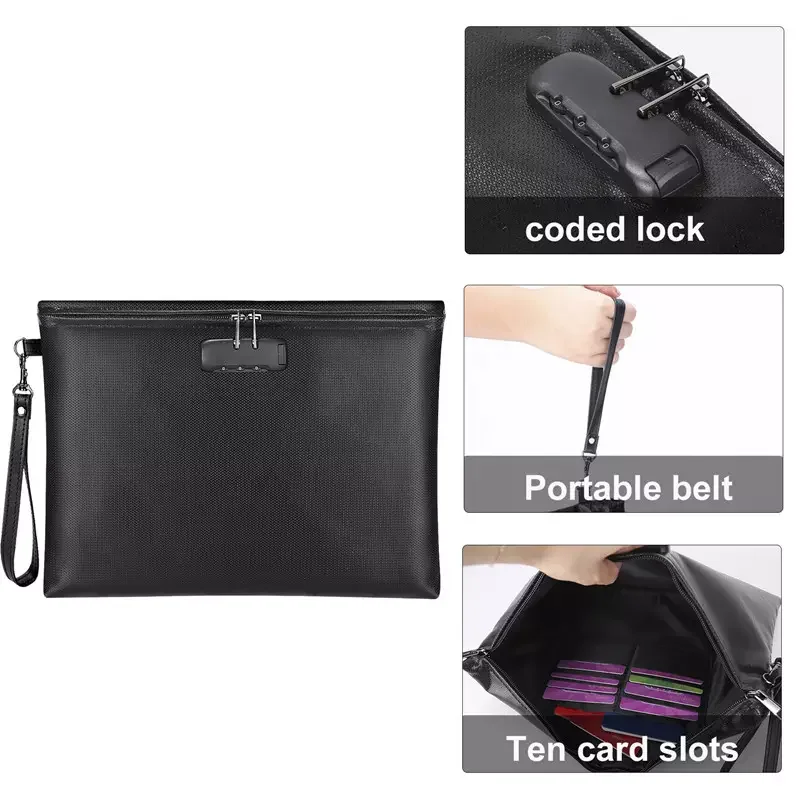 Factory supply Zipper bag with lock Fireproof File Bag Safe Document Fireproof Money Bag