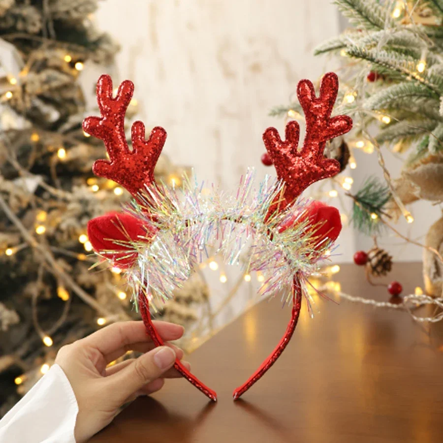 Christmas Hair Band Gold Red Elk Horn Bell Headband Merry