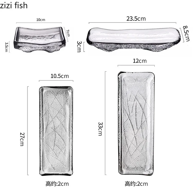 Creative Hammer Pattern Glass Dinner Plate Irregular Sushi Plate Sashimi Dessert Plates Snack Plates Specialty Tableware