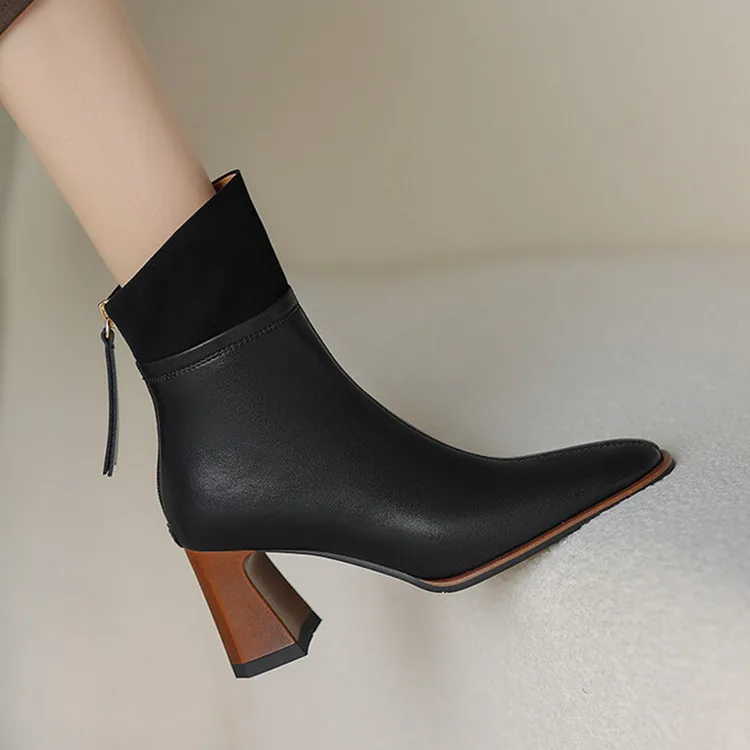 

Chic Fashion Women Autumn Ankle Boots Back Zipper Short Dress Stilettos Suede Mixed High Heels Botines Femininos Chaussure