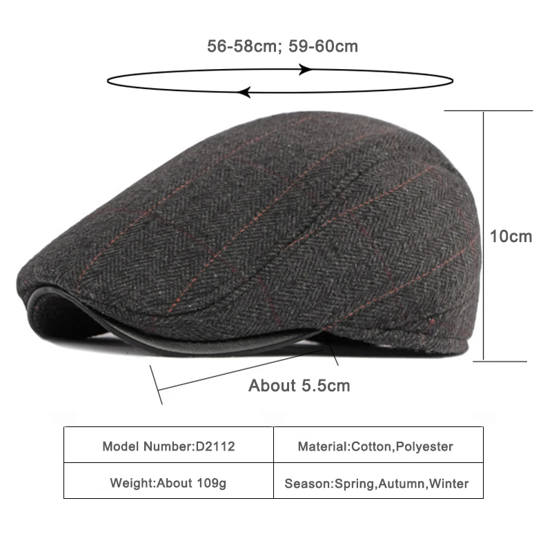 Beret Hat Woolen Beret Winter Beret Hat Men Middle Age Elderly Hat for Male Twill Flat Peaked Cap with Earflap Visor Warm Driver Beret Retro
