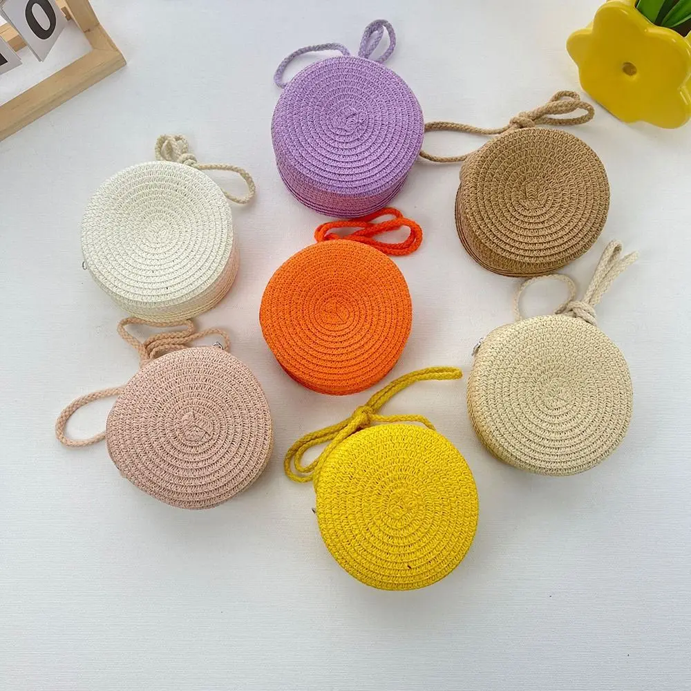 Handwoven Round Straw Shoulder Bag Crossbody Bag Kid Summer Beach Straw Envelope Wallet for Wowen Girls shoulder bag crossbody bag straw woven bag
