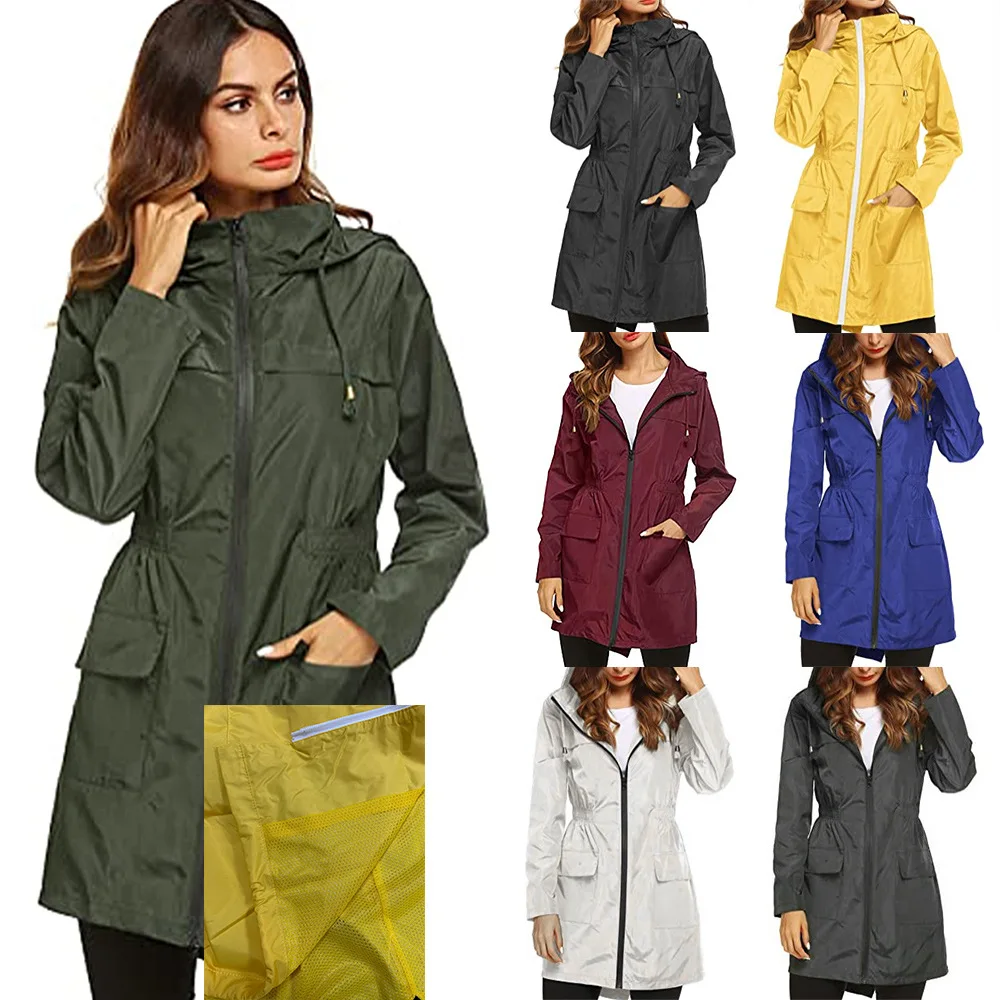 

Nice New Women's Lightweight Raincoat for Women Waterproof Jacket Hooded Outdoor Hiking Jacket Long Rain Jackets Active Rainwear