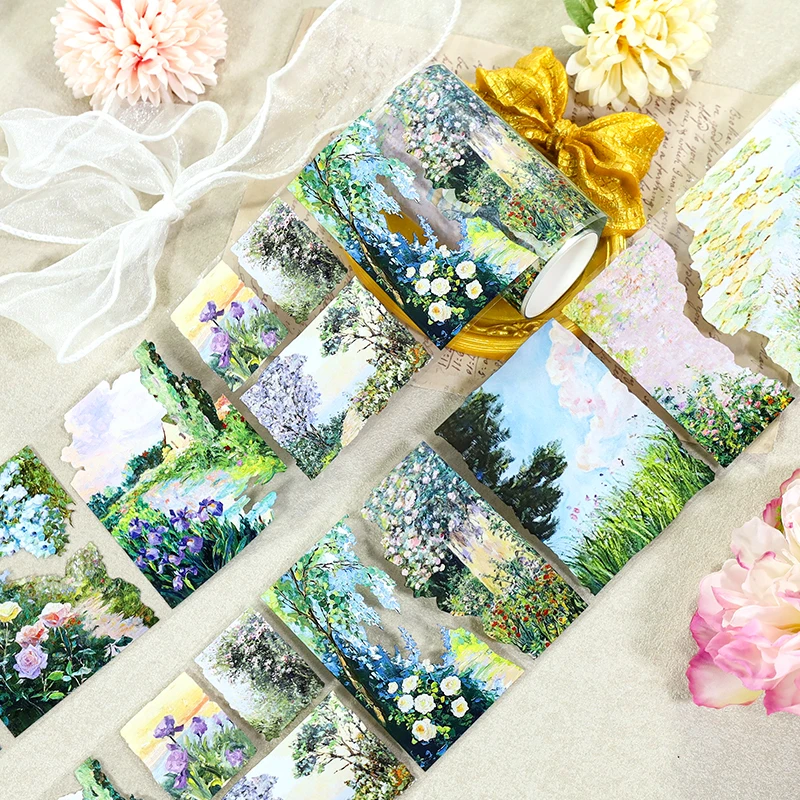 80mm * 200cm 빈티지 그림 식물 꽃 구름 풍경 PET 테이프 크리 에이 티브 DIY 저널 재료 콜라주 스크랩북 편지지