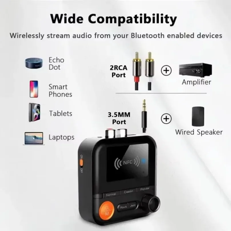 VIKEFON 새로운 2 in 1 블루투스 5.2 무선 어댑터 오디오 리시버 5가지 EQ 모드 3.5mm AUX RCA 잭 스테레오 TV PC 차량용 키트 스피커