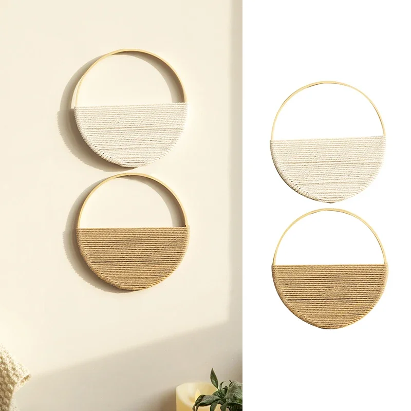 2Pcs Hand Woven Bohemian Wall Hanging Circular Wooden Cotton Rope Wall Decor Art Chic Bedroom Living Room Ideal Tapestries
