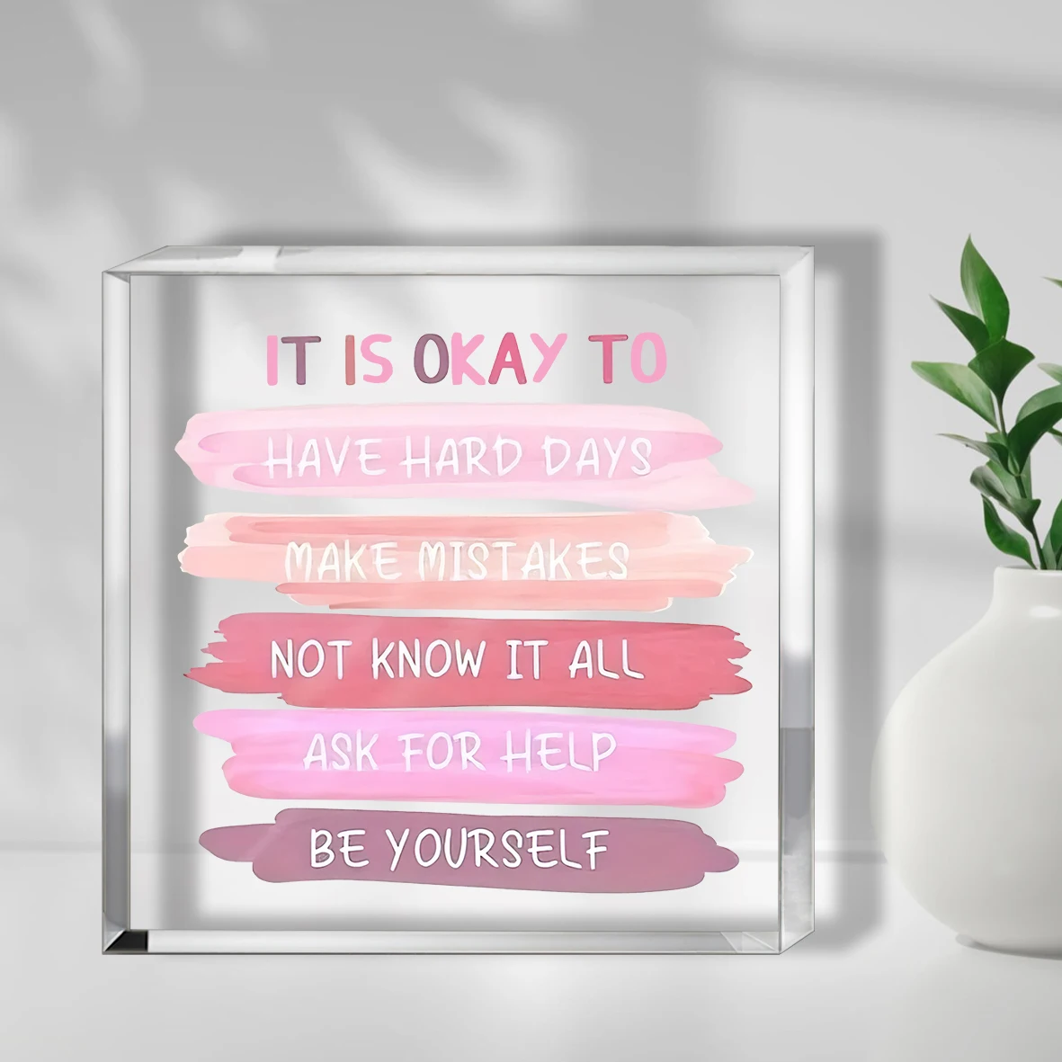 1pcClear Freestanding Quote Sign, Pink Brushstroke Affirmations For Desk, Study Or Counseling Room | Home Decor, Teacher Gifts, 4