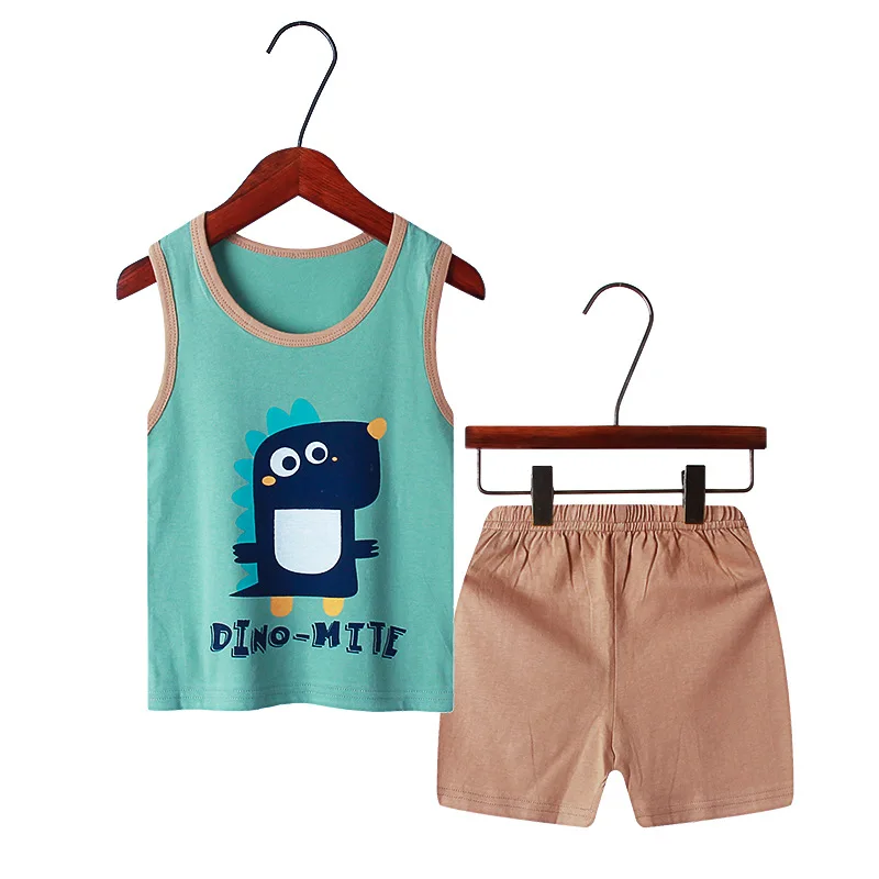 pajama sets cute	 Summer Sleeveless Animal Cartoon Children's Clothing Sets Boys and Girls Sets Kids Outfits Summer Boys Clothes Suits Boys Suits pajama sets cheap