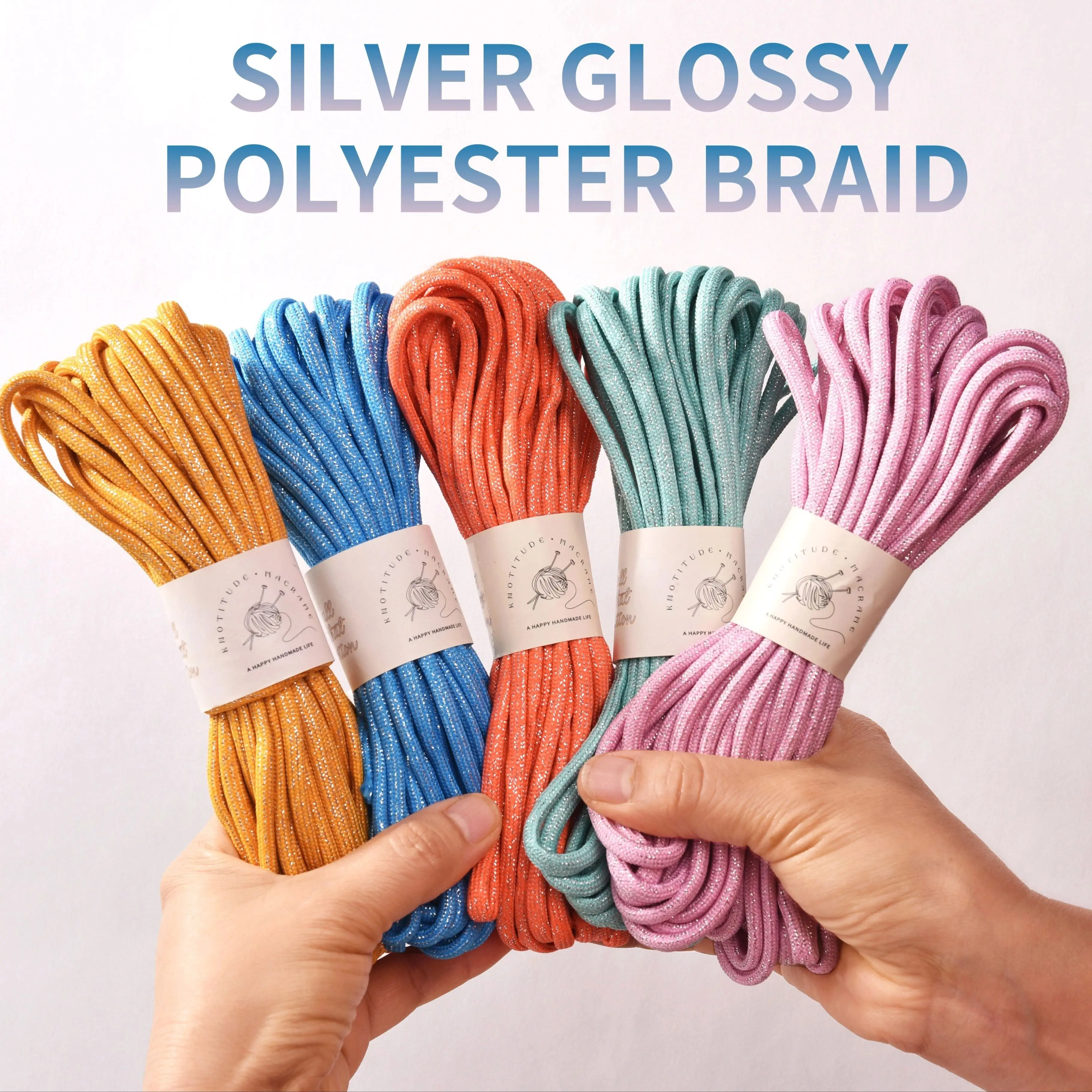 Silver Glossy Polyester Braid Rope with Shiny Lurex Metallic Finish - Ideal for DIY Jewelry Projects, 5mm x 10m
