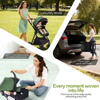 Poussette bébé 3-en-1 légère, système de voyage multifonctionnel, landau pour nouveau-né, position haute, pliable, couleur populaire, avec base pour siège auto 7