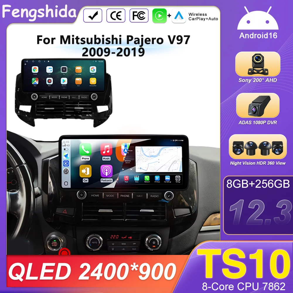 Radio para Auto Mitsubishi Pajero V97 2009-2019, Pantalla de Navegación GPS Carplay, Android Auto, Wifi 5G, Unidad Estéreo Bluetooth, No 2din 1