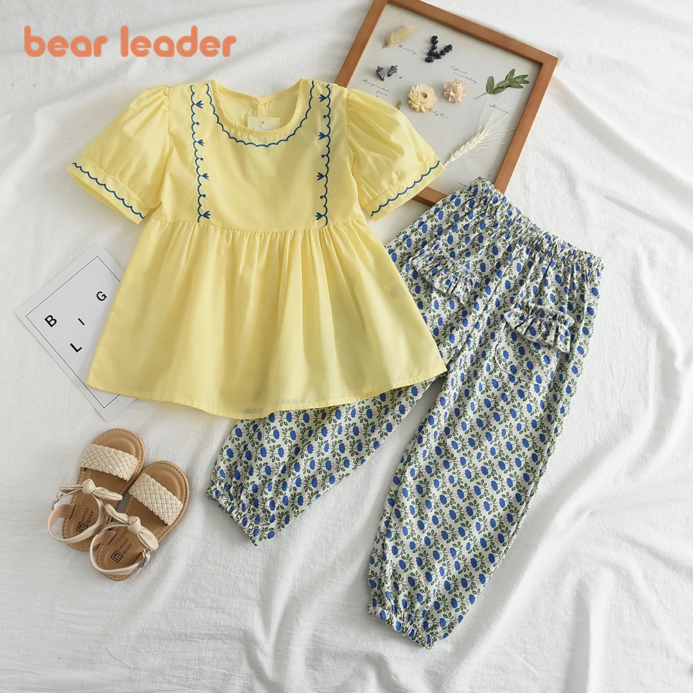 Bear Leader Kids Clothes Baby Girls Sets Summer New Embroidery Shirt & Floral Pants Outfits Casual Kids Clothes 2pcs Girls Suit