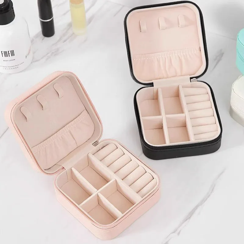 Compact Jewelry Travel Organizer - Portable Display Storage Box for Rings, Earrings, and Necklaces