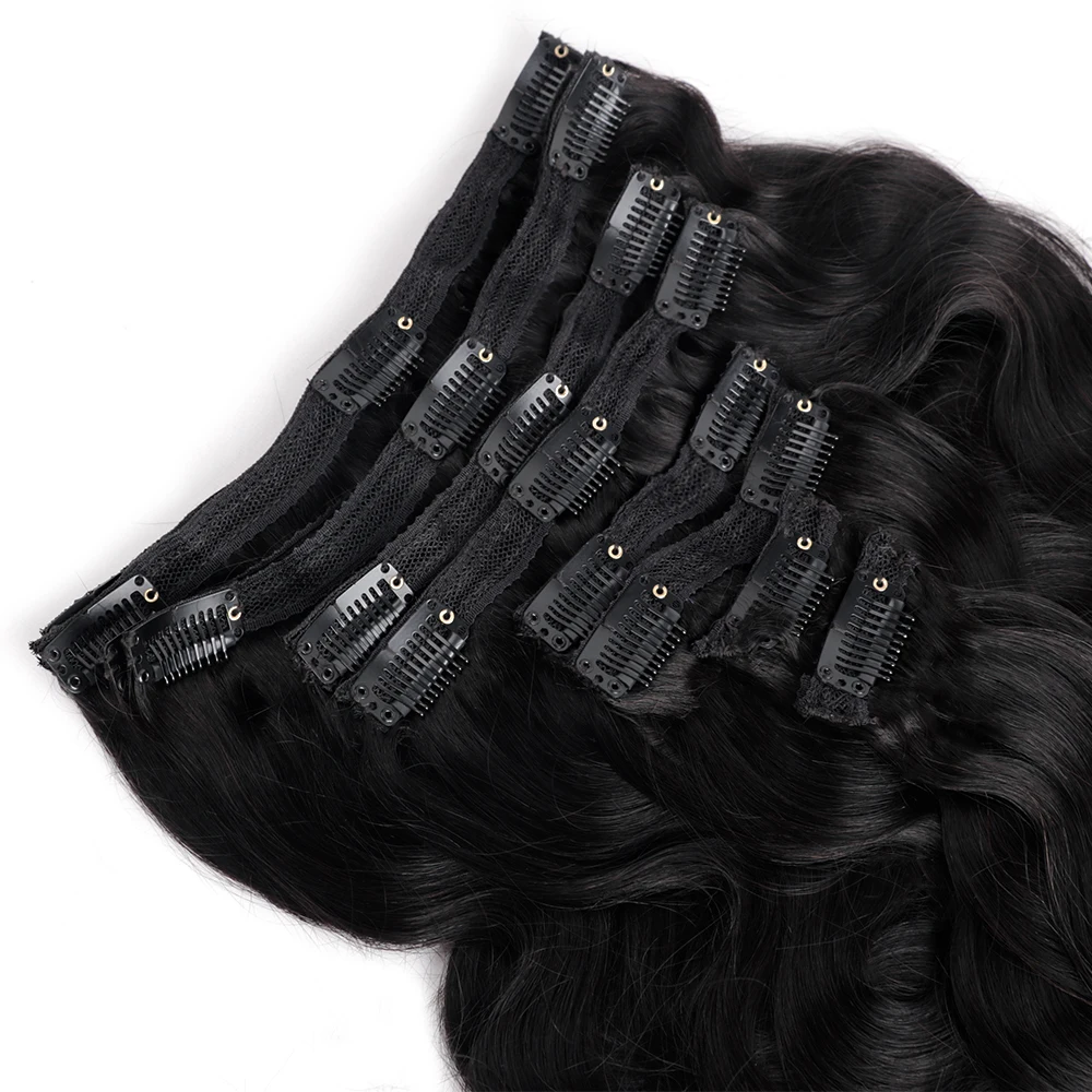 Body Wave Clip In Human Hair Extensions Full Head Brazilian Virgin Hair Clip on Hair Extension for Women 8 Pcs/Set Double Weft