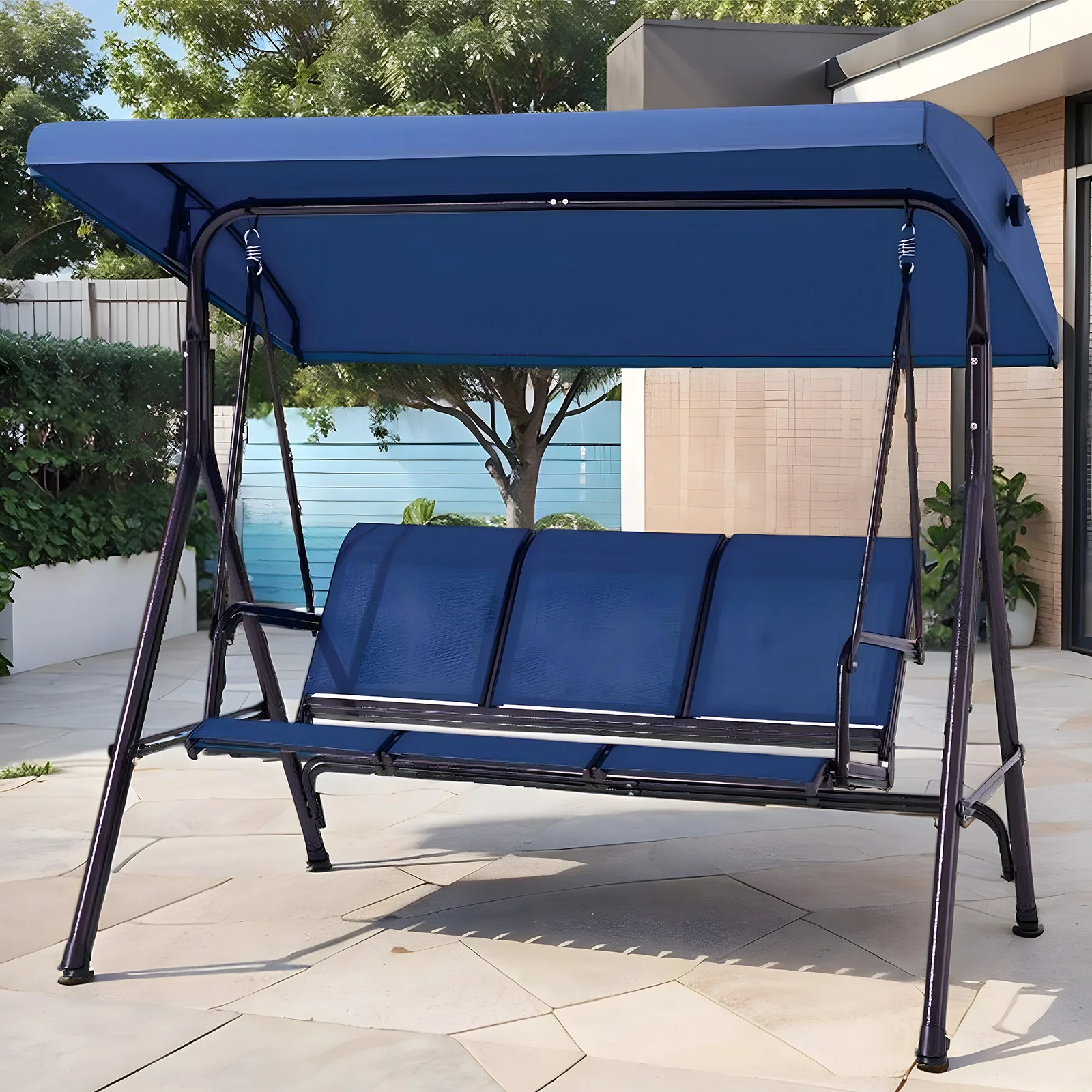 Iron 3 Seat Patio Porch Swing with Adjustable Canopy