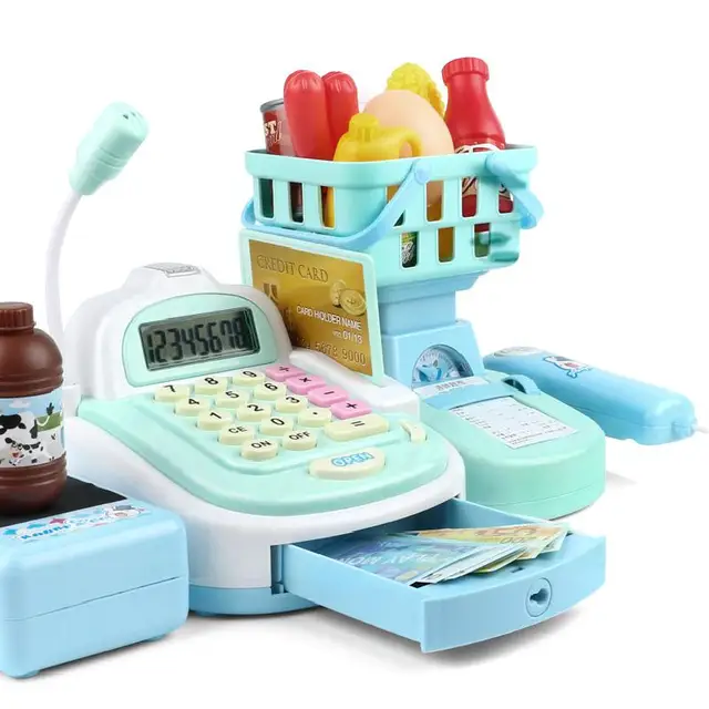 Pretend Play House Toy Children's Simulation Supermarket Cash Register Upgraded Version With Electronic Scale Kid Game Toys 6