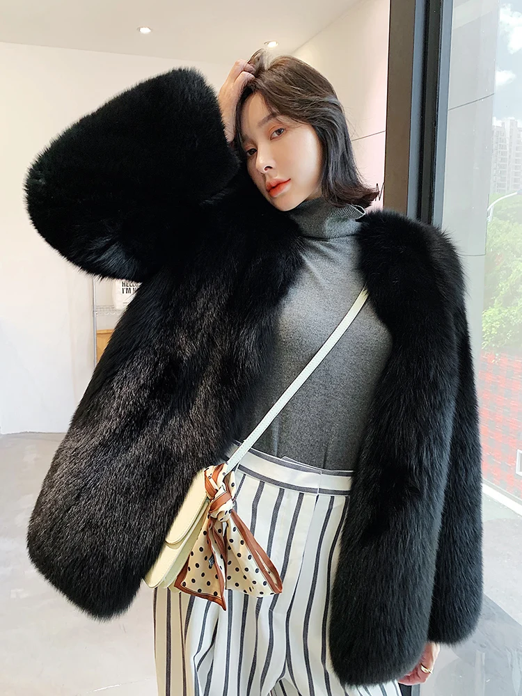 

New 2022 Wholepelt vintage Natural Real Fur Jacket Outerwear Full Sleeve Long genuine fox fur coats XS03
